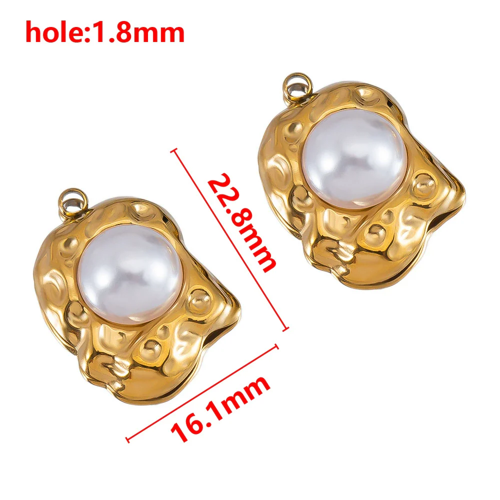 Wholesale Jewelry Stainless Steel Imitation Pearl Pendant With Round Irregular Bow Pattern Gold Plated Handmade Accessories - Image 14