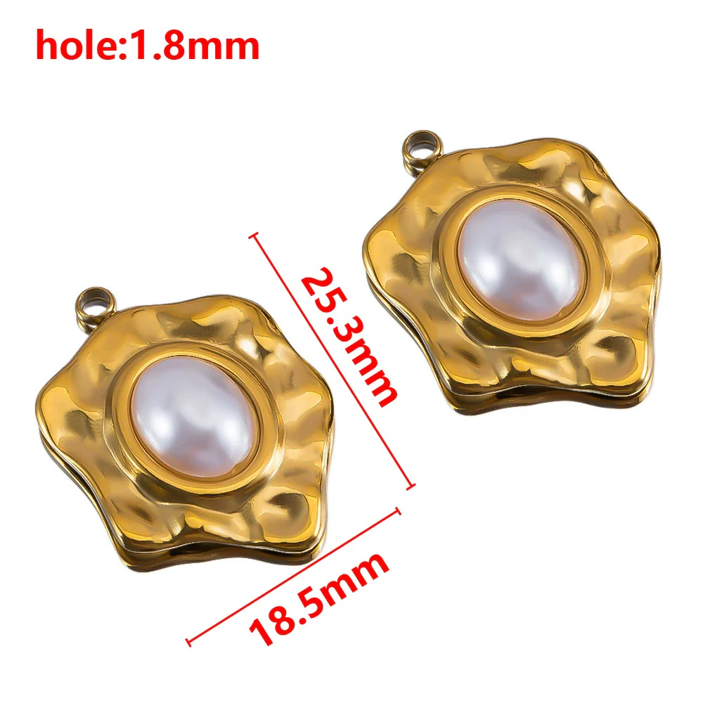 Wholesale Jewelry Stainless Steel Imitation Pearl Pendant With Round Irregular Bow Pattern Gold Plated Handmade Accessories - Image 16