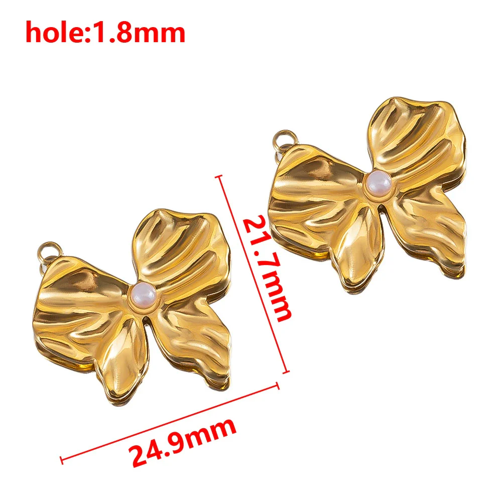 Wholesale Jewelry Stainless Steel Imitation Pearl Pendant With Round Irregular Bow Pattern Gold Plated Handmade Accessories - Image 18