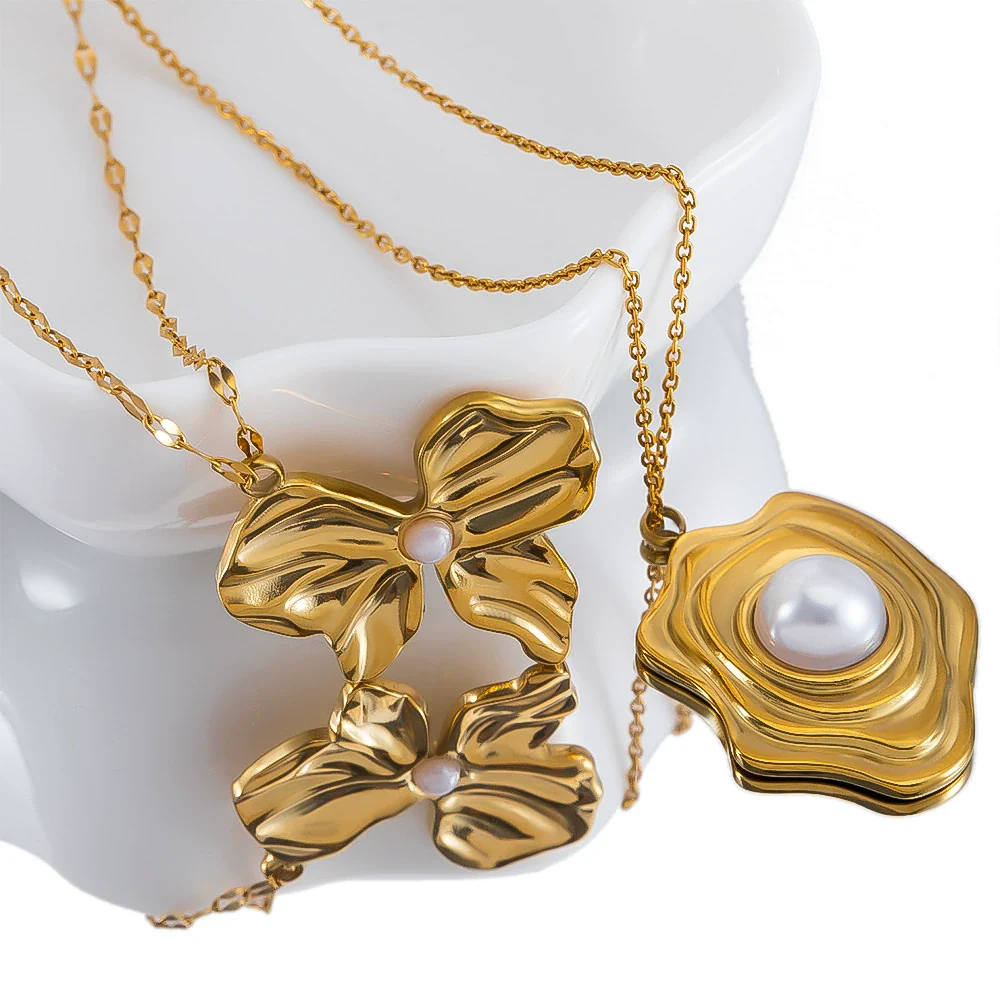 Wholesale Jewelry Stainless Steel Imitation Pearl Pendant With Round Irregular Bow Pattern Gold Plated Handmade Accessories - Image 4