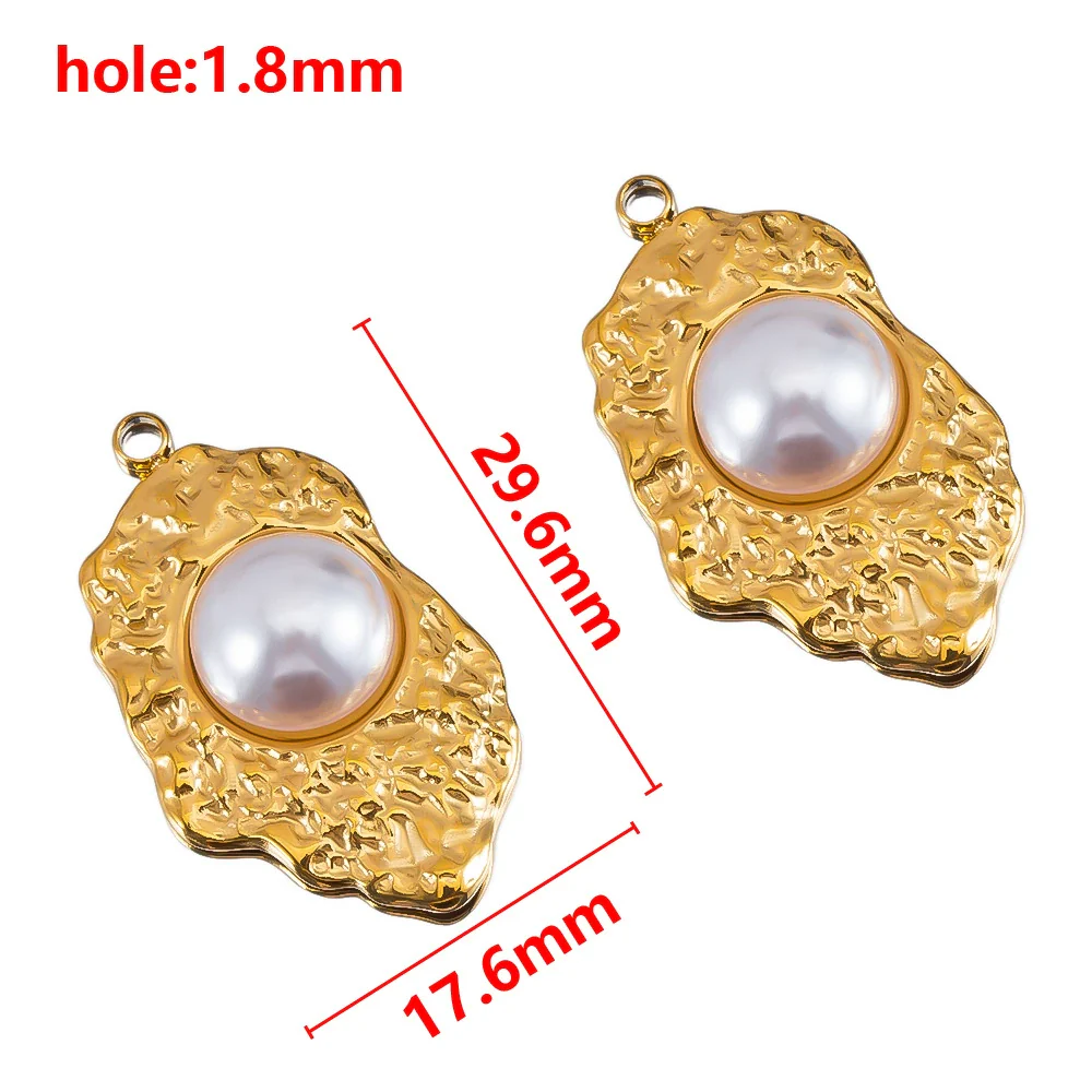 Wholesale Jewelry Stainless Steel Imitation Pearl Pendant With Round Irregular Bow Pattern Gold Plated Handmade Accessories - Image 8
