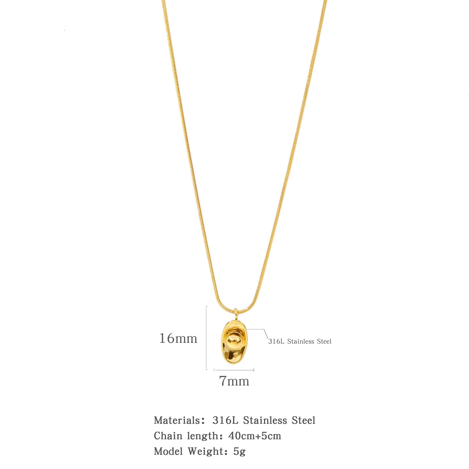Wholesale Jewelry Stainless Steel Ingot Pendant With Round Snake Clavicle Chain Electroplated - Image 6