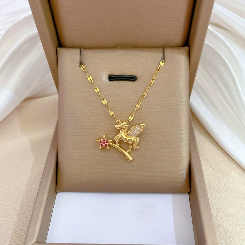 Wholesale Jewelry Stainless Steel Magic Wand Pegasus Necklace Unisex Geometric Style
