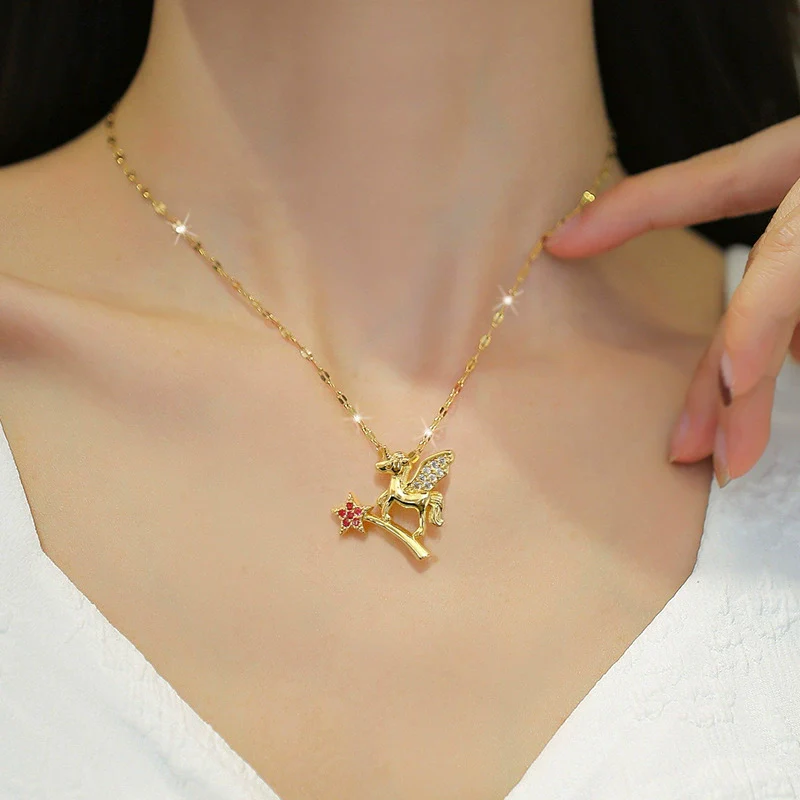 Wholesale Jewelry Stainless Steel Magic Wand Pegasus Necklace Unisex Geometric Style - Image 2
