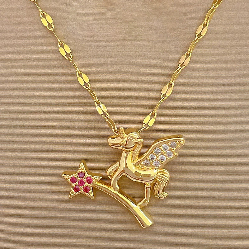 Wholesale Jewelry Stainless Steel Magic Wand Pegasus Necklace Unisex Geometric Style - Image 6