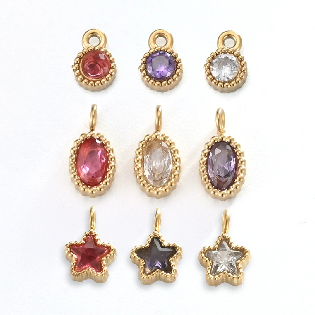 Wholesale Jewelry Stainless Steel Mini Pendant Inlaid Stars Oval Round Zircon Electroplated