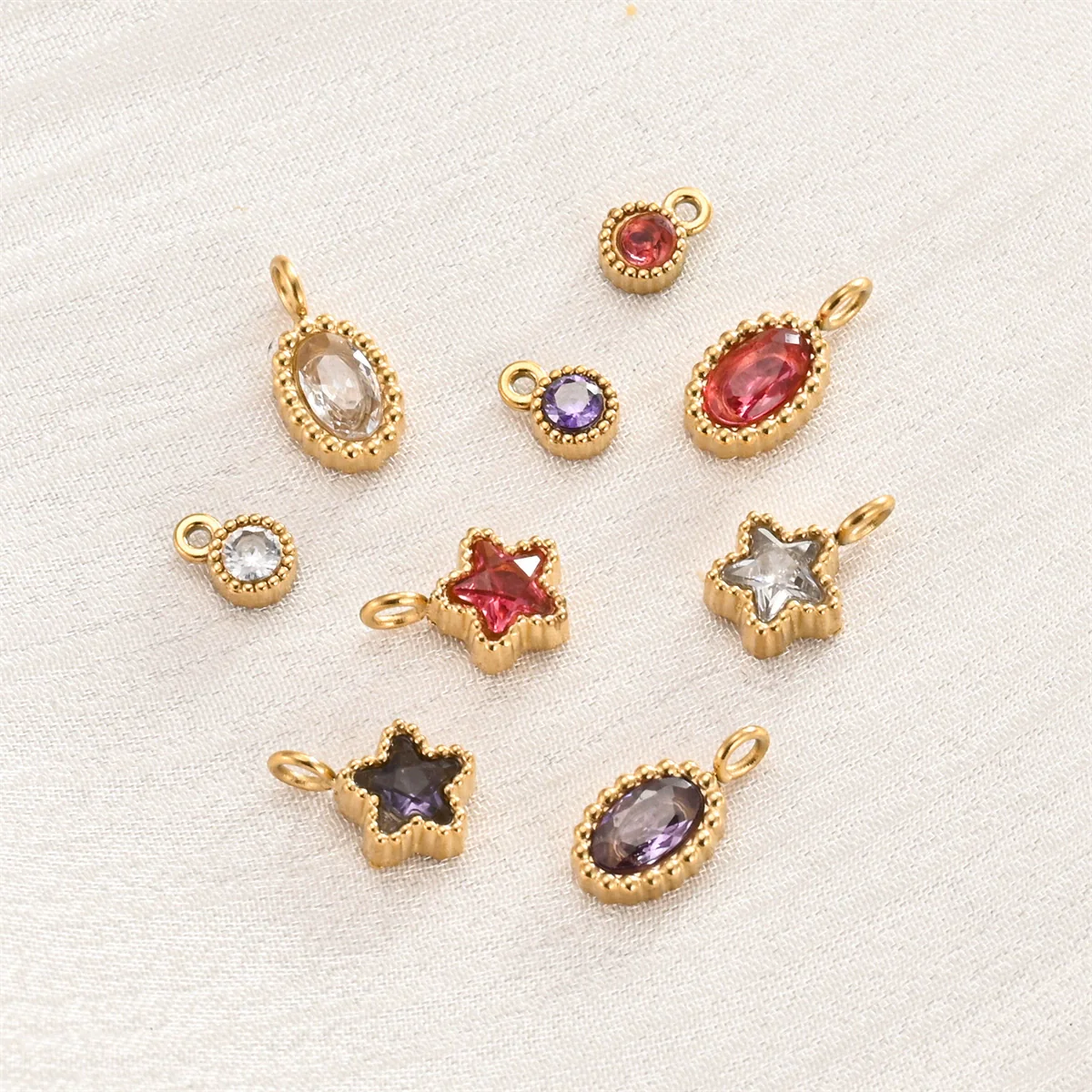 Wholesale Jewelry Stainless Steel Mini Pendant Inlaid Stars Oval Round Zircon Electroplated - Image 2