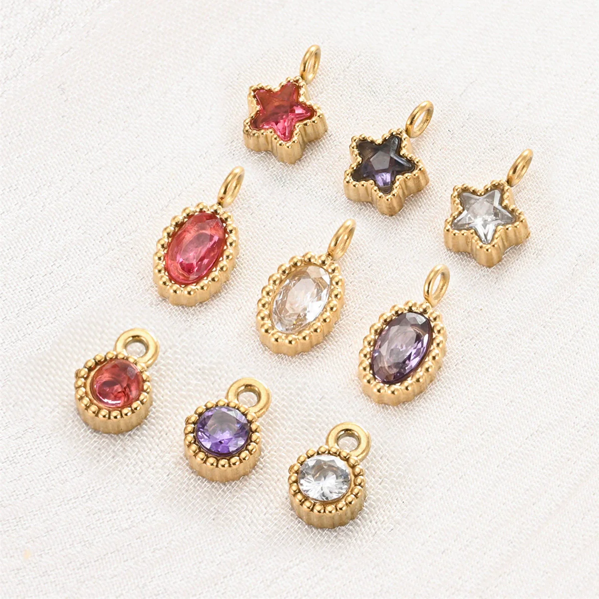 Wholesale Jewelry Stainless Steel Mini Pendant Inlaid Stars Oval Round Zircon Electroplated - Image 4