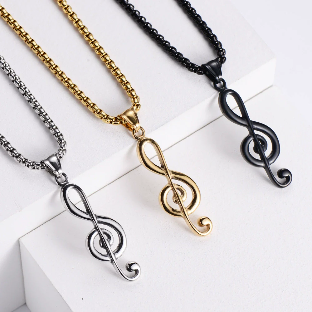 Wholesale Jewelry Stainless Steel Music Symbol Logo Doll Retro Unisex Electroplated Necklace