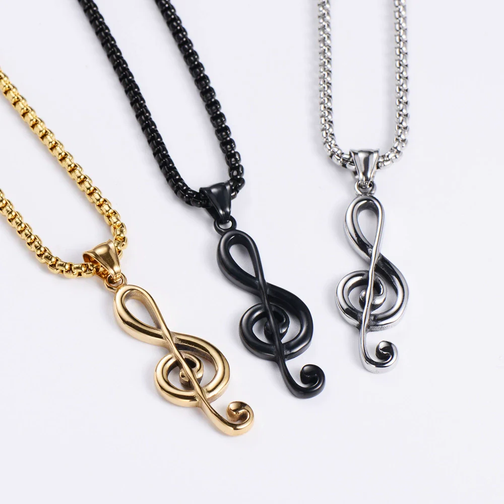 Wholesale Jewelry Stainless Steel Music Symbol Logo Doll Retro Unisex Electroplated Necklace - Image 2