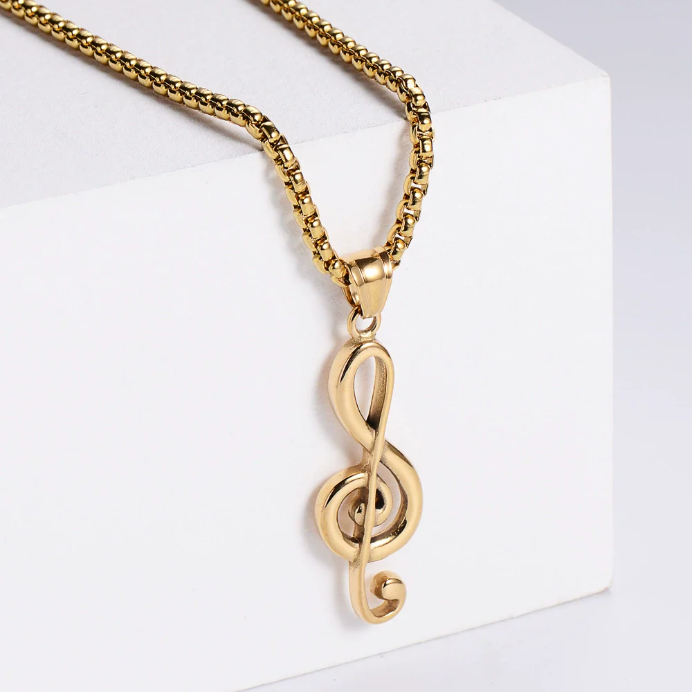Wholesale Jewelry Stainless Steel Music Symbol Logo Doll Retro Unisex Electroplated Necklace - Image 3
