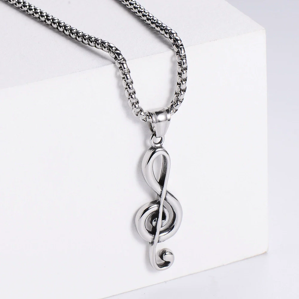 Wholesale Jewelry Stainless Steel Music Symbol Logo Doll Retro Unisex Electroplated Necklace - Image 5