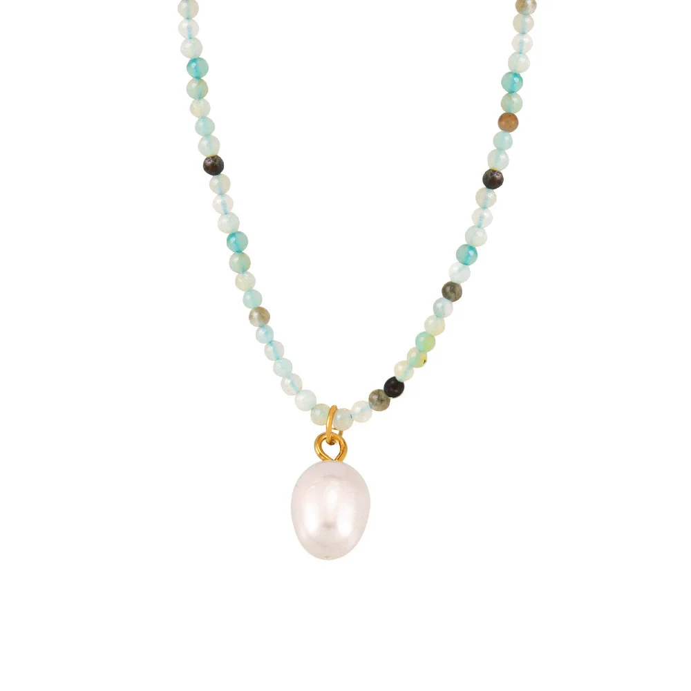 Wholesale Jewelry Stainless Steel Natural Stone Freshwater Pearl Geometric Pendant Collarbone Necklace For Women - Image 5