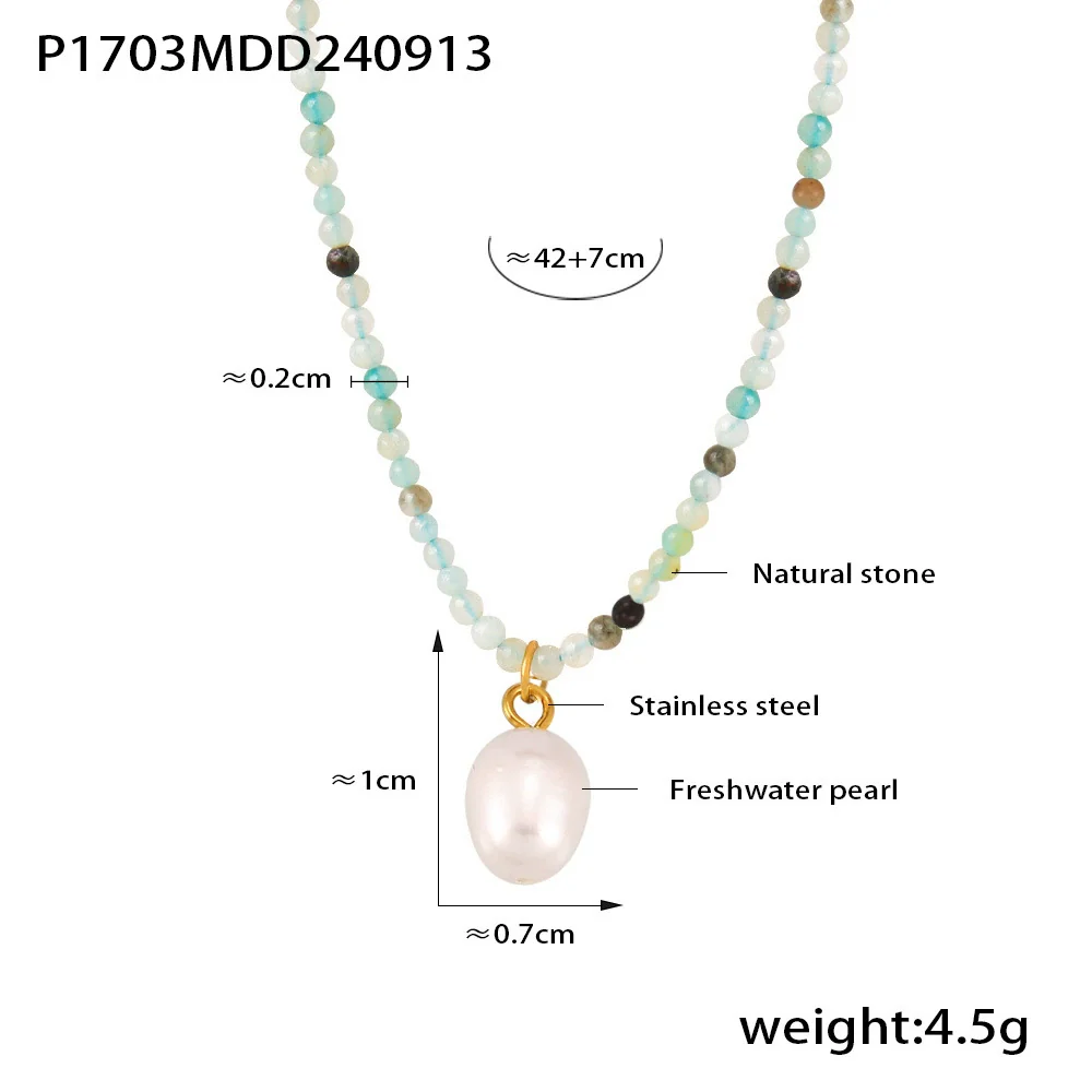 Wholesale Jewelry Stainless Steel Natural Stone Freshwater Pearl Geometric Pendant Collarbone Necklace For Women - Image 6