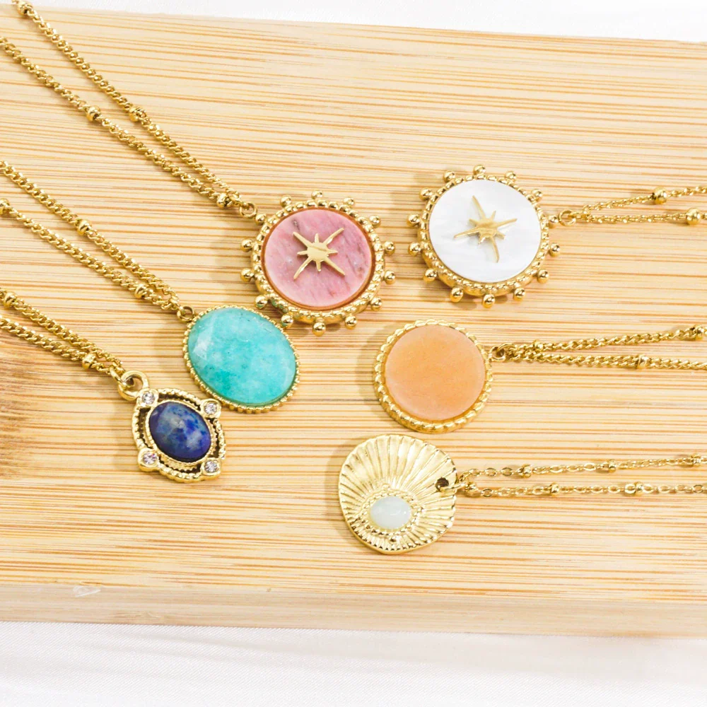 Wholesale Jewelry Stainless Steel Natural Stone Geometric Light Luxury Electroplated Star Pendant Necklace - Image 3