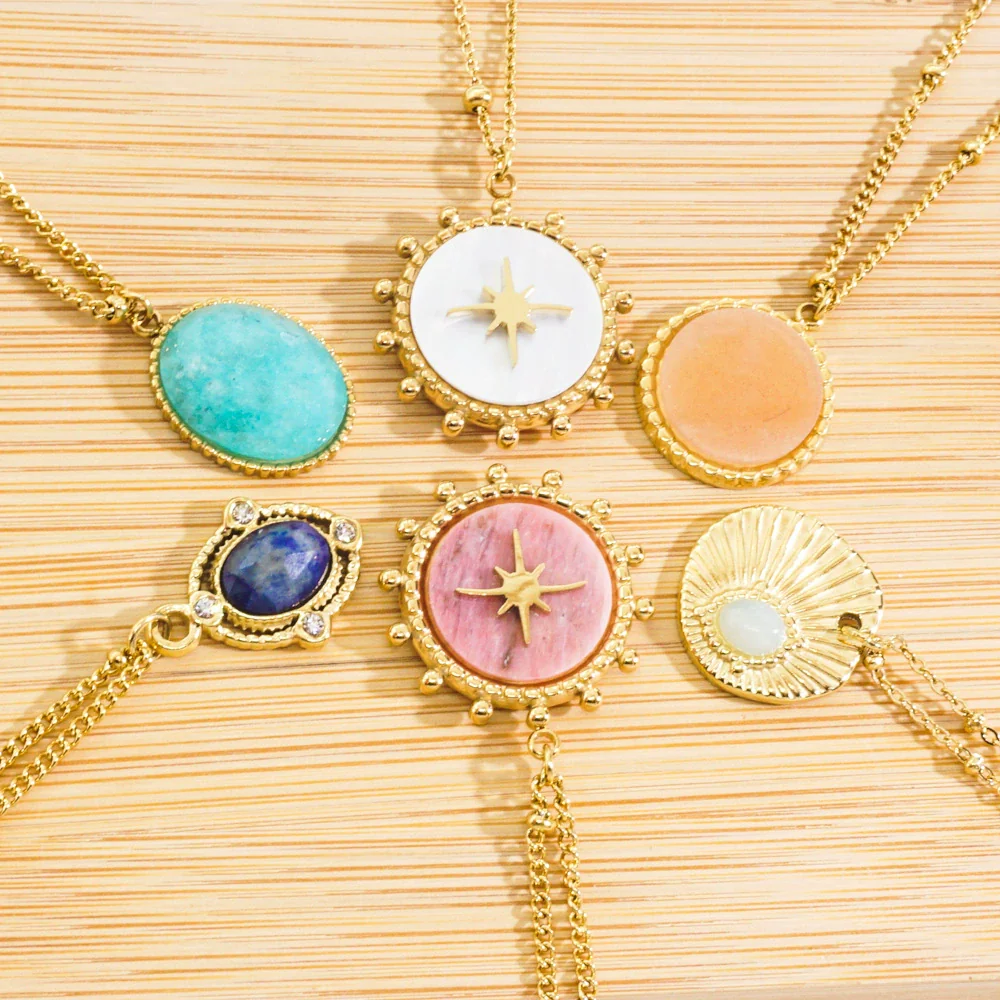 Wholesale Jewelry Stainless Steel Natural Stone Geometric Light Luxury Electroplated Star Pendant Necklace - Image 5