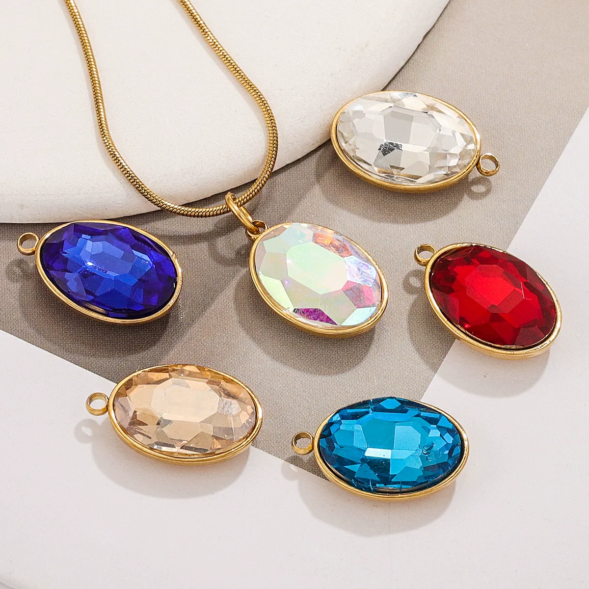 Wholesale Jewelry Stainless Steel Oval Round Fivepointed Star Dropshaped Love Crystal Glass Pendant Earrings Necklace Handmade Electroplating - Image 3