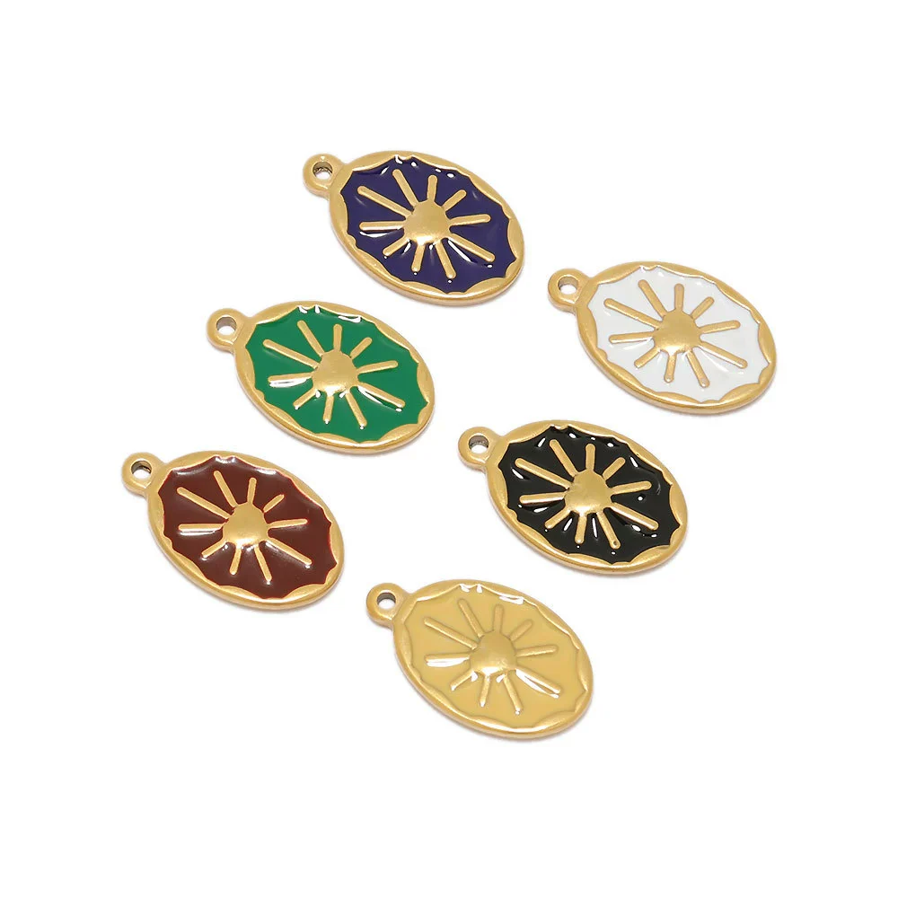 Wholesale Jewelry Stainless Steel Oval Tag Oil Dripping Sun Pendant Diy Necklace Accessories - Image 3