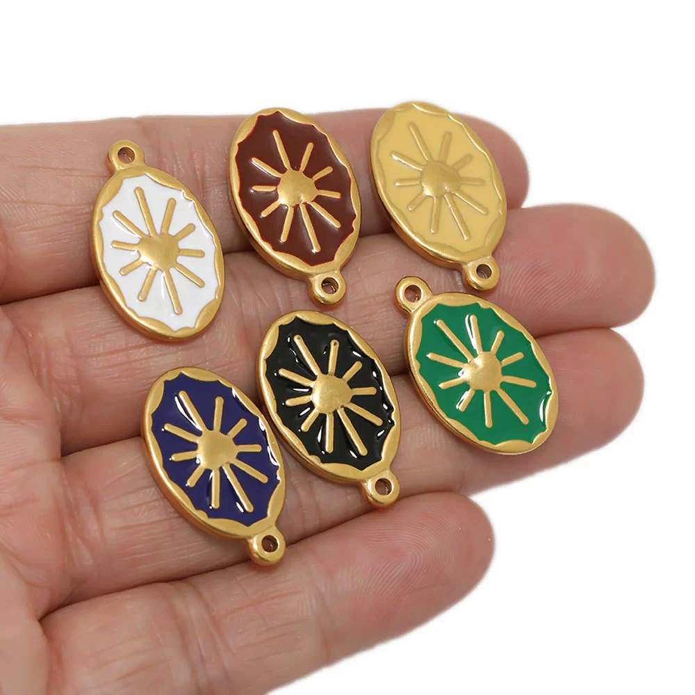 Wholesale Jewelry Stainless Steel Oval Tag Oil Dripping Sun Pendant Diy Necklace Accessories - Image 4