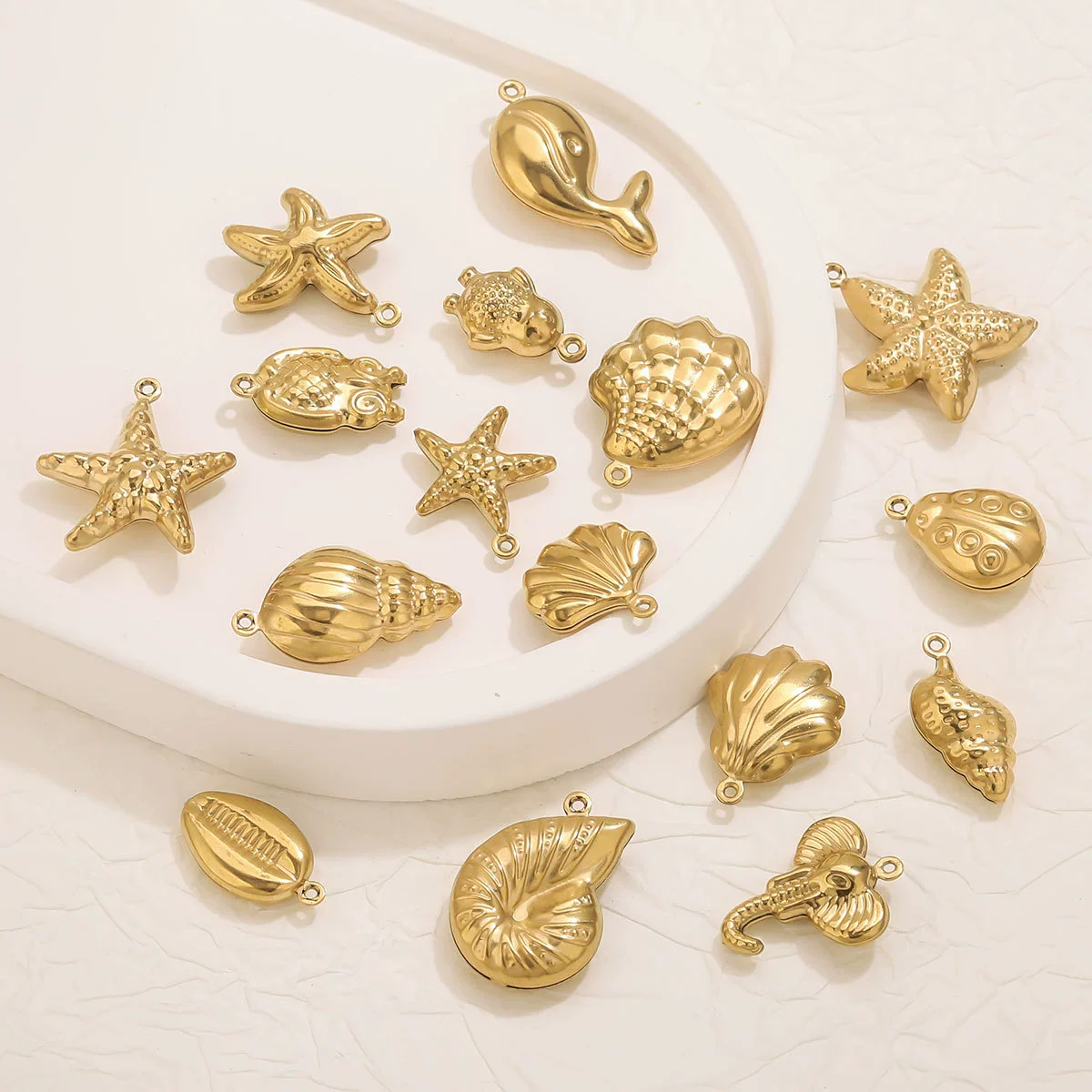 Wholesale Jewelry Stainless Steel Pvd Gold Plated Hollow Ocean Shell Pendant Conch Turtle Animal Shape Bracelet Accessories Charm - Image 3