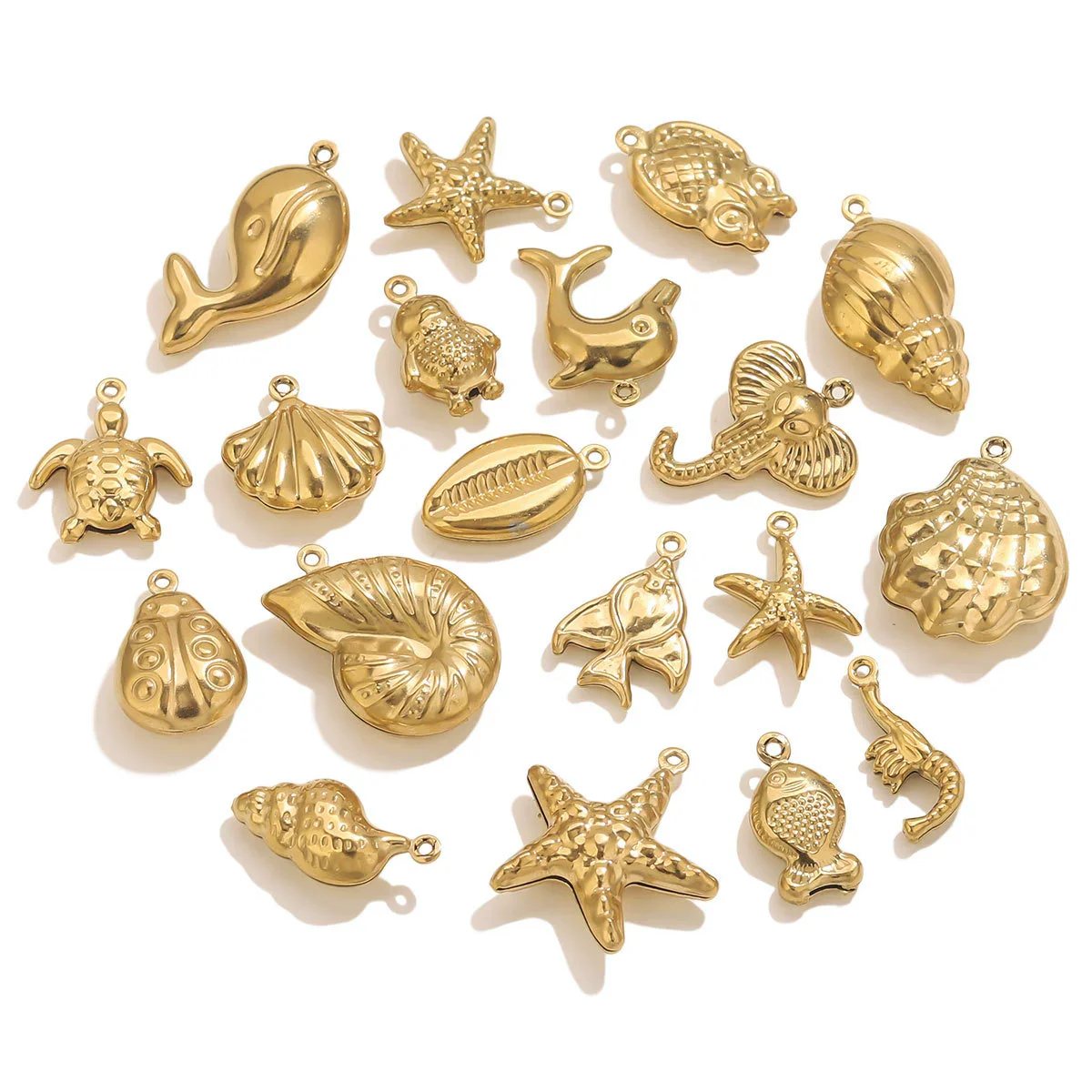 Wholesale Jewelry Stainless Steel Pvd Gold Plated Hollow Ocean Shell Pendant Conch Turtle Animal Shape Bracelet Accessories Charm - Image 5