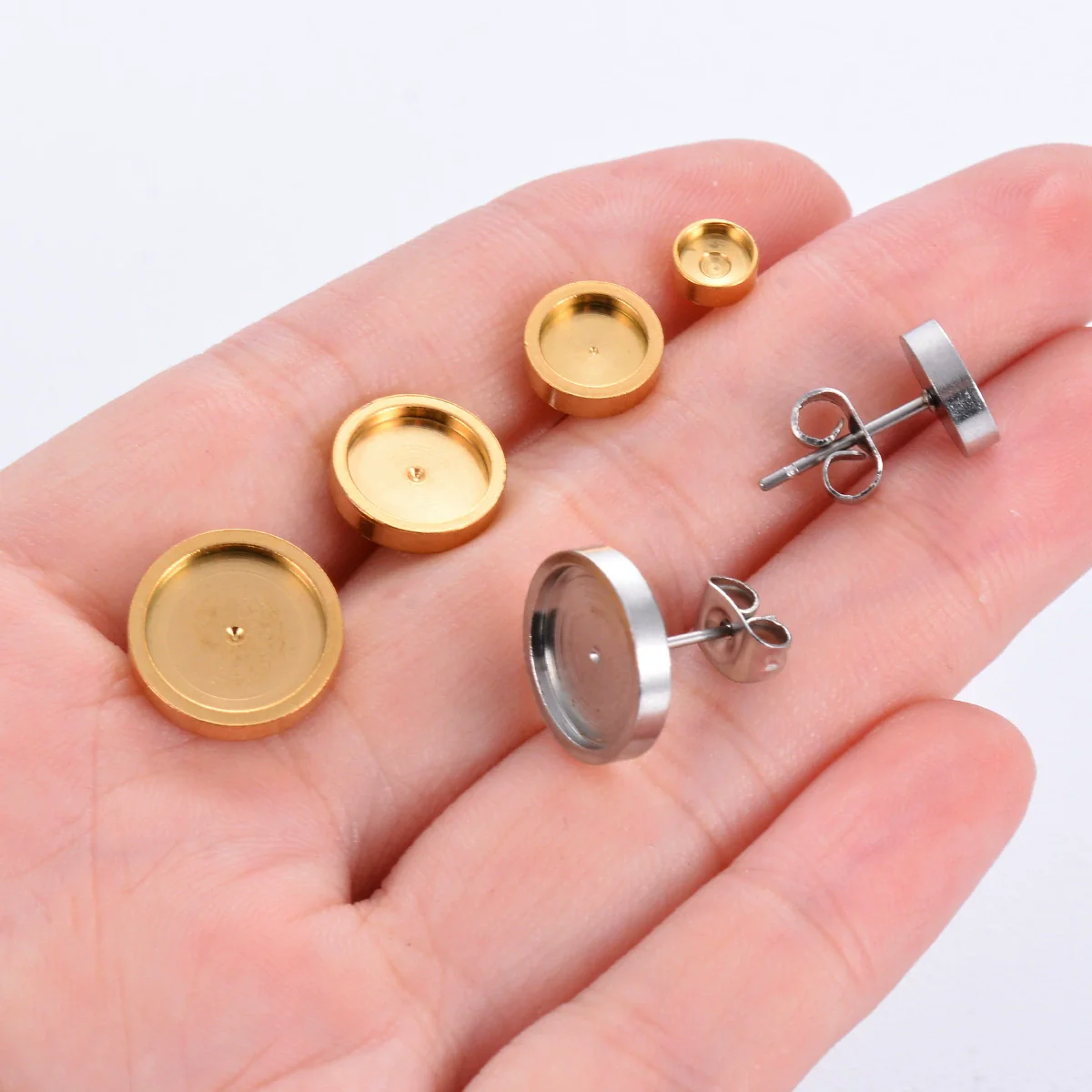 Wholesale Jewelry Stainless Steel Round Disc Earrings Material With Welding Pin And Electroplating - Image 2