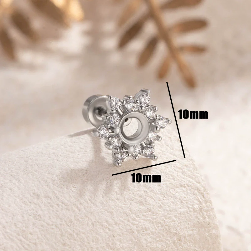 Wholesale Jewelry Stainless Steel Snowflake Ear Nail Accessories With Drilling Position Pin Screw And Polishing Process - Image 5