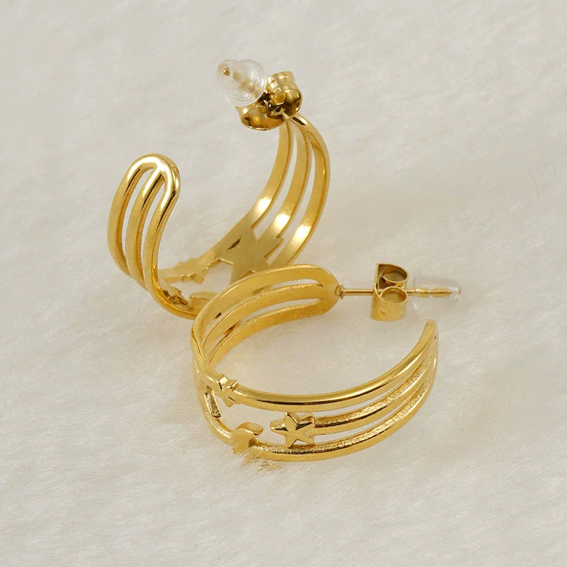 Wholesale Jewelry 316L Stainless Steel Star Moon Earrings Electroplated For Women Geometric Style - Image 2
