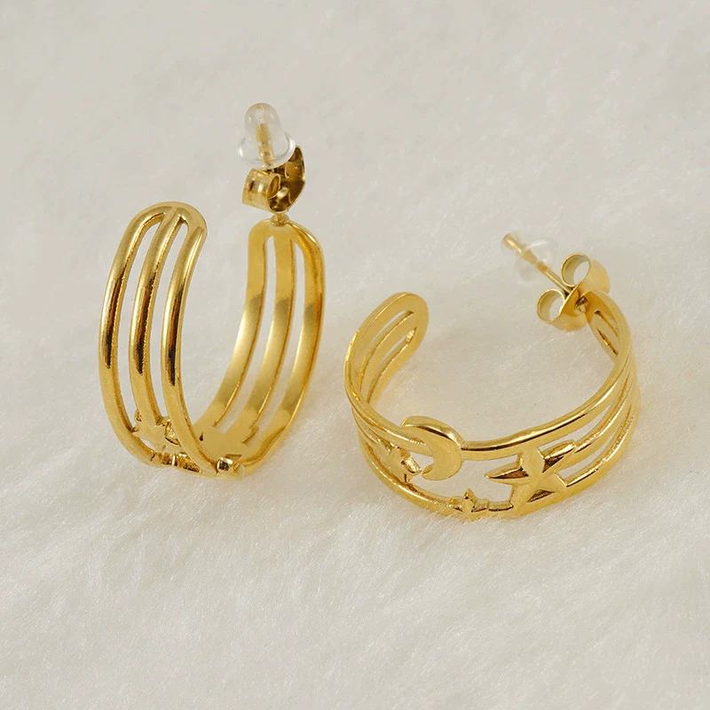 Wholesale Jewelry 316L Stainless Steel Star Moon Earrings Electroplated For Women Geometric Style - Image 3
