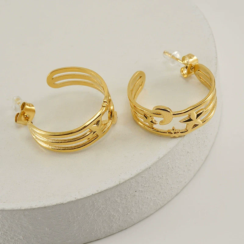 Wholesale Jewelry 316L Stainless Steel Star Moon Earrings Electroplated For Women Geometric Style - Image 4