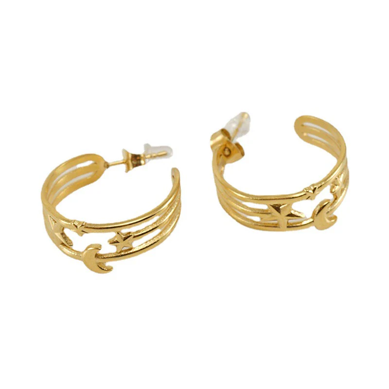 Wholesale Jewelry 316L Stainless Steel Star Moon Earrings Electroplated For Women Geometric Style - Image 5
