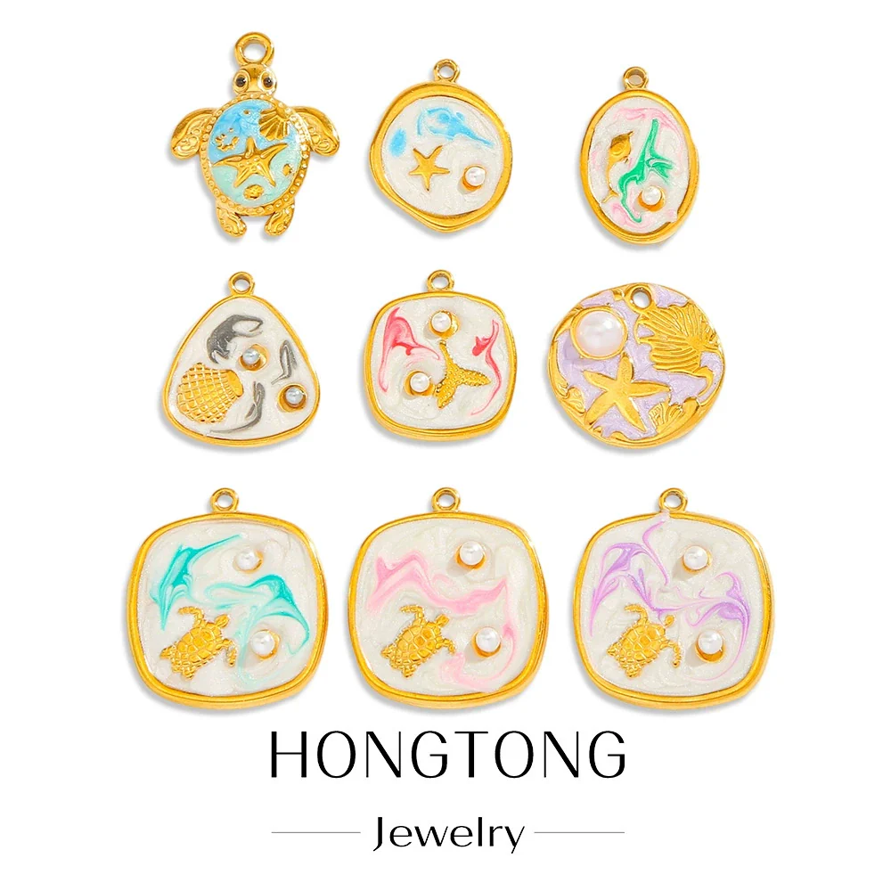 Wholesale Jewelry Stainless Steel Turtle Pendant With Dripping Oil Design For Female
