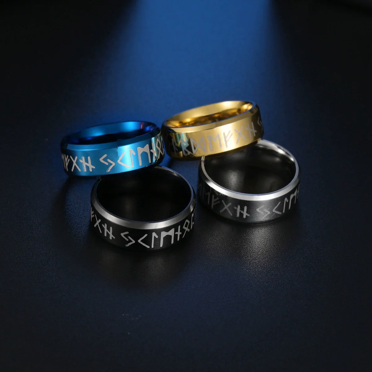 Wholesale Jewelry Stainless Steel Unisex Viking Letter Ring With Electroplating