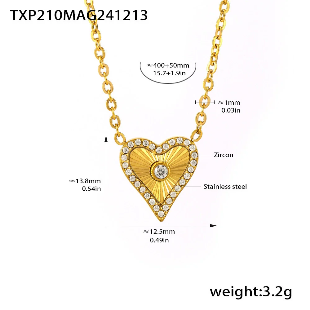 Wholesale Jewelry Stainless Steel Zircon Doublelayer Love Heart Electroplated Unisex Necklace Bracelet Suit - Image 5