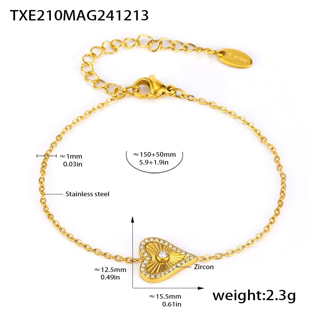 Wholesale Jewelry Stainless Steel Zircon Doublelayer Love Heart Electroplated Unisex Necklace Bracelet Suit - Image 7