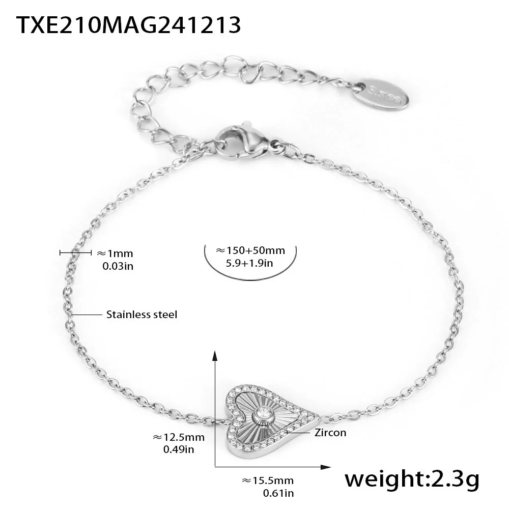 Wholesale Jewelry Stainless Steel Zircon Doublelayer Love Heart Electroplated Unisex Necklace Bracelet Suit - Image 8