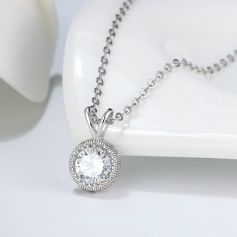Wholesale Jewelry Sterling Silver 925 Necklace With Zircon Round Pendant Electroplating Original Design Geometric For Women - Image 4