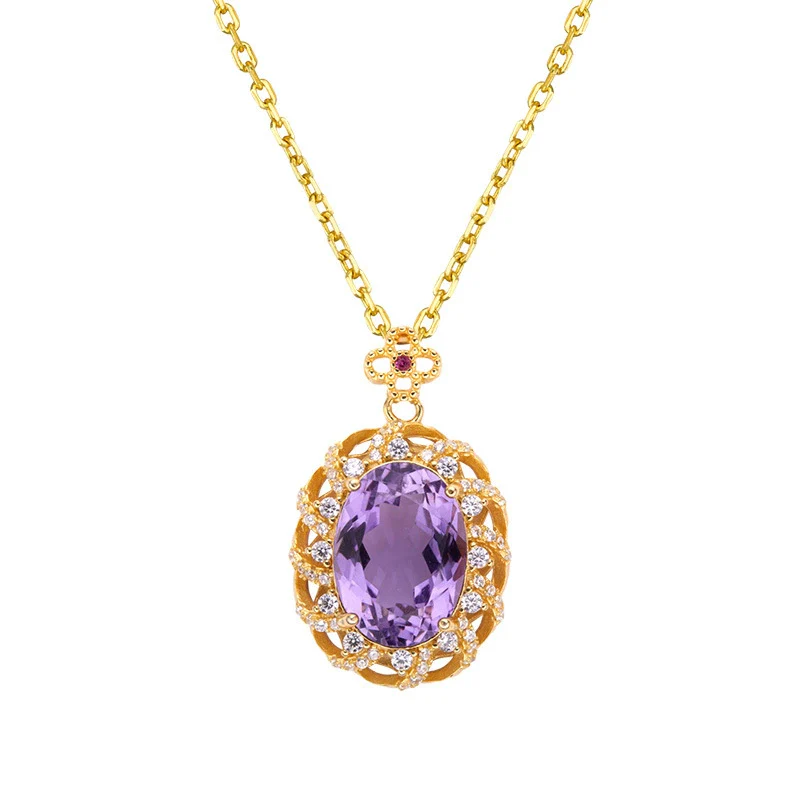 Wholesale Jewelry Sterling Silver Geometric Natural Gem Pendant Necklace For Women Set With Precious Stones - Image 10