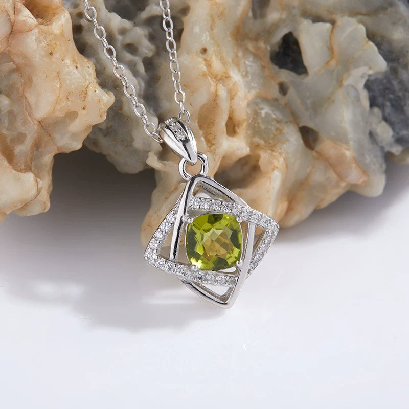 Wholesale Jewelry Sterling Silver Geometric Natural Gem Pendant Necklace For Women Set With Precious Stones - Image 4