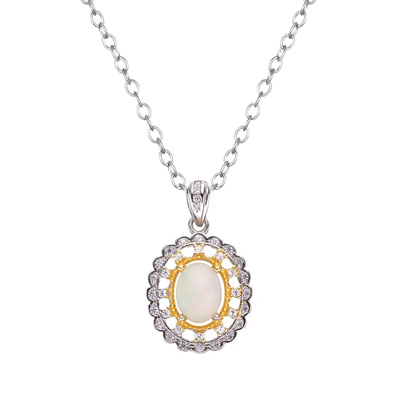 Wholesale Jewelry Sterling Silver Geometric Natural Gem Pendant Necklace For Women Set With Precious Stones - Image 9