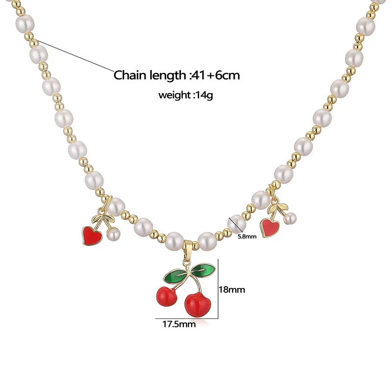 Wholesale Jewelry Sweet Fruit Style Copper Inlaid With Pearls Round Bead Earrings And Necklace - Image 3