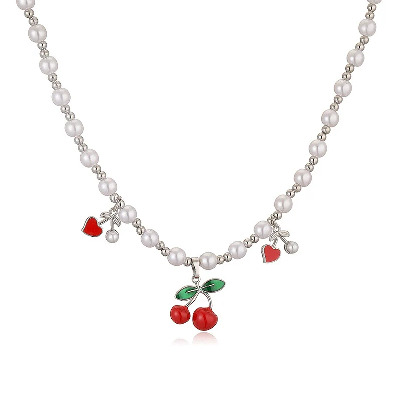 Wholesale Jewelry Sweet Fruit Style Copper Inlaid With Pearls Round Bead Earrings And Necklace - Image 9