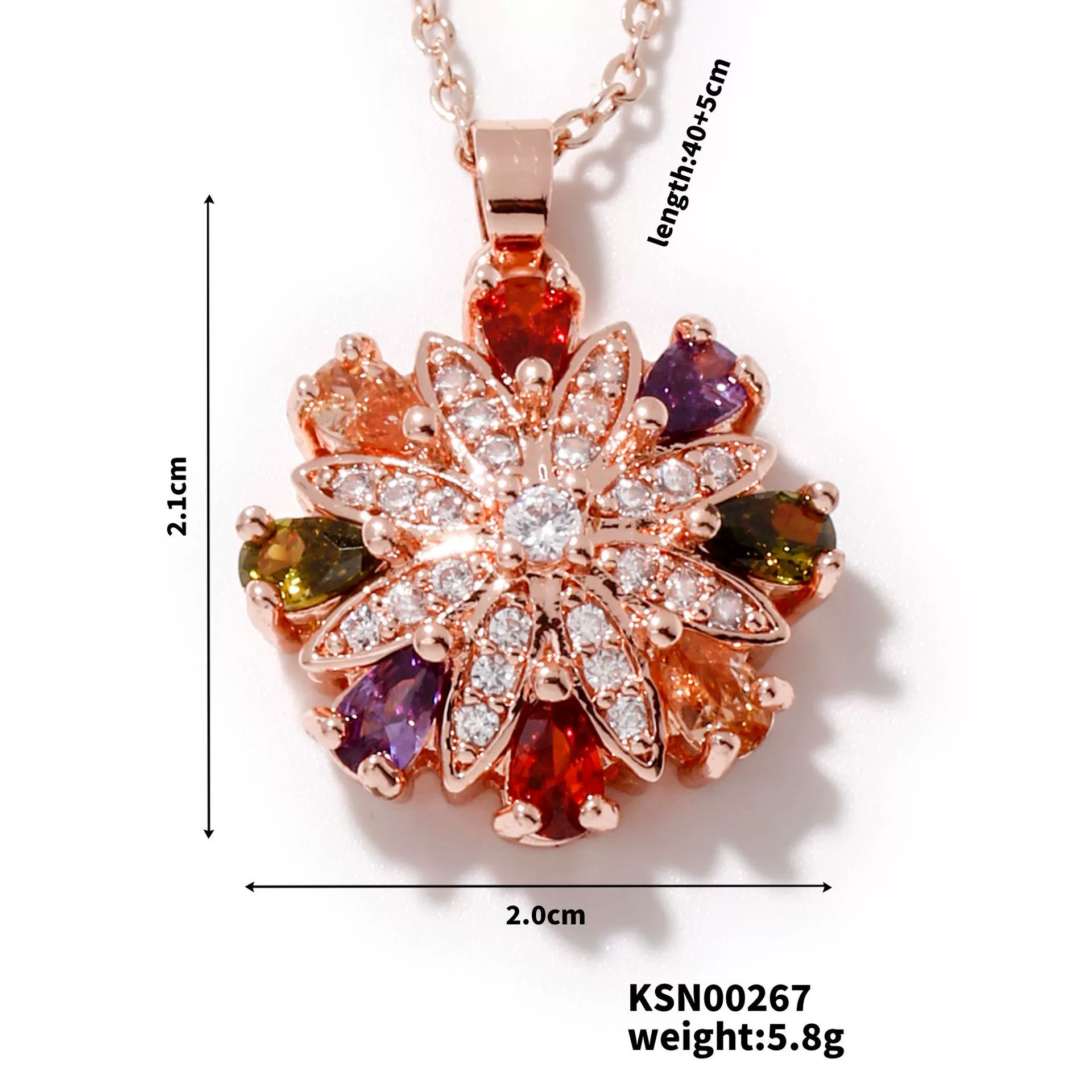 Wholesale Jewelry Sweet Geometric Copper Zircon Electroplated Ochain Pendant Necklace - Image 8
