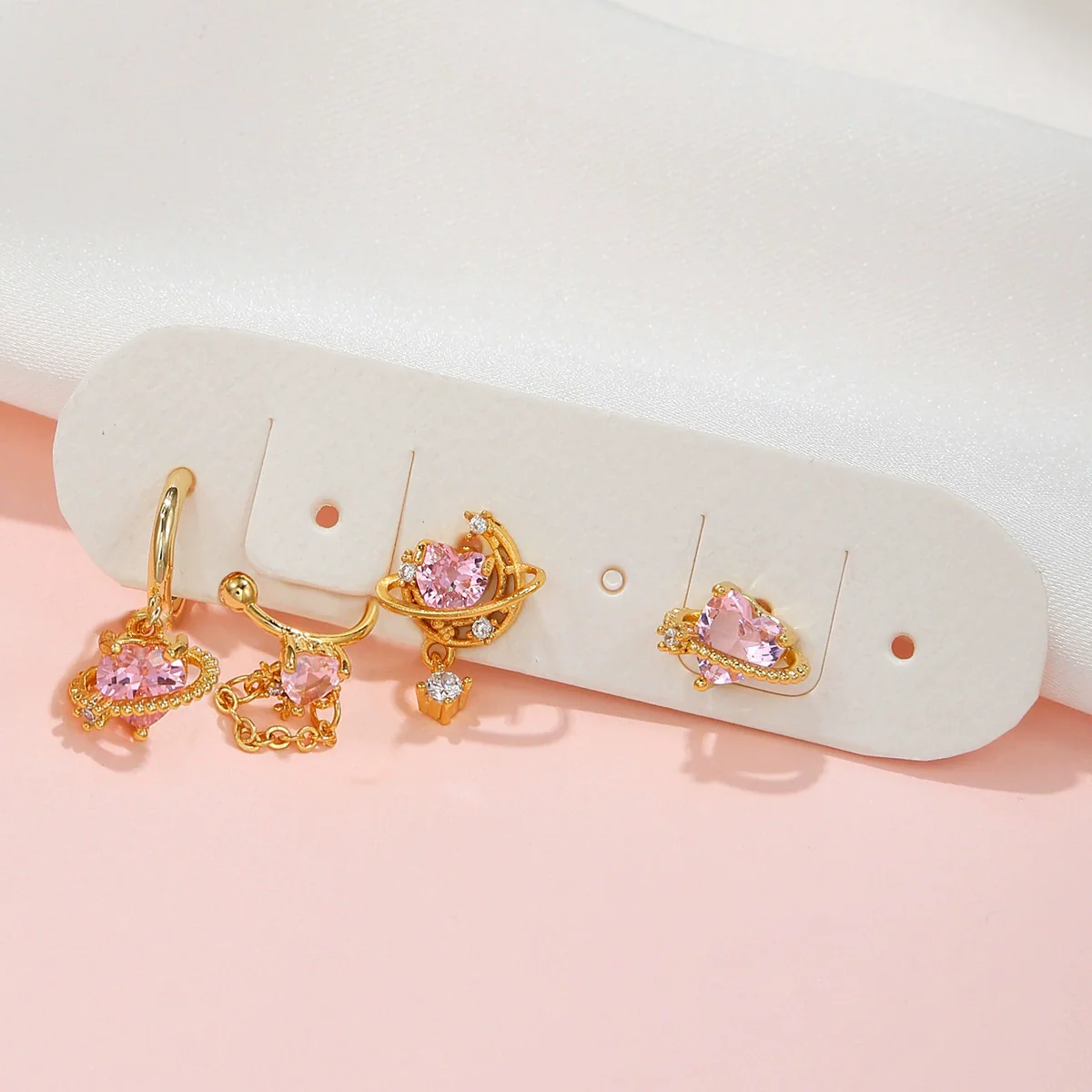 Wholesale Jewelry Sweet Style Heart Shape Brass Diamond Earrings Set For Women - Image 4