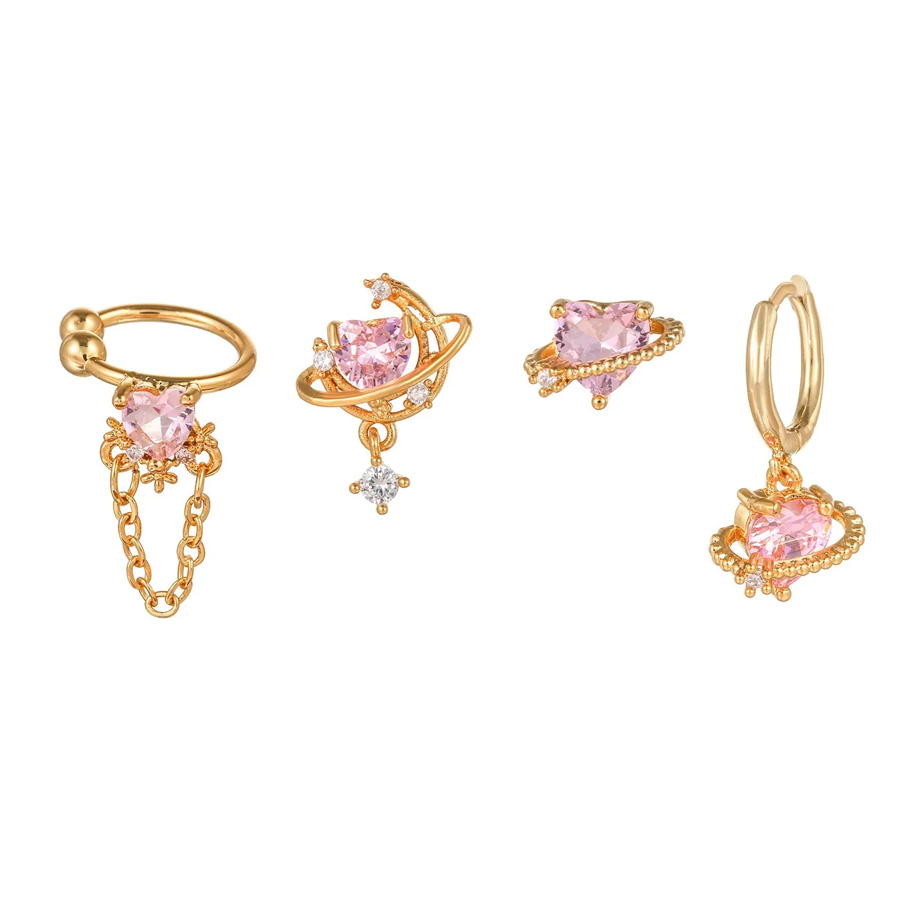 Wholesale Jewelry Sweet Style Heart Shape Brass Diamond Earrings Set For Women - Image 5