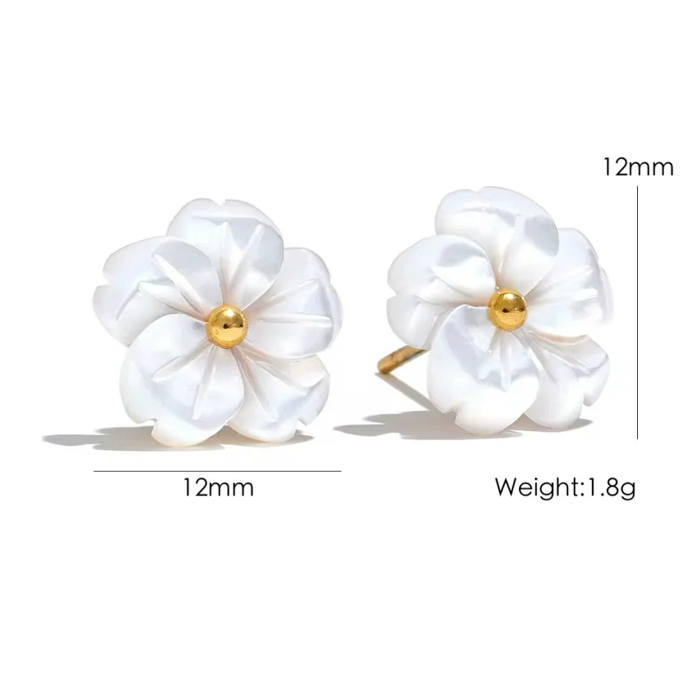 Wholesale Jewelry Sweet Style Shell Inlaid Stainless Steel Flower Shape Necklace Earrings Ring Set - Image 5