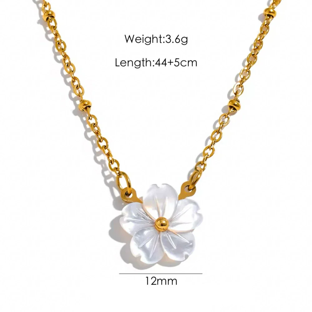 Wholesale Jewelry Sweet Style Shell Inlaid Stainless Steel Flower Shape Necklace Earrings Ring Set - Image 6