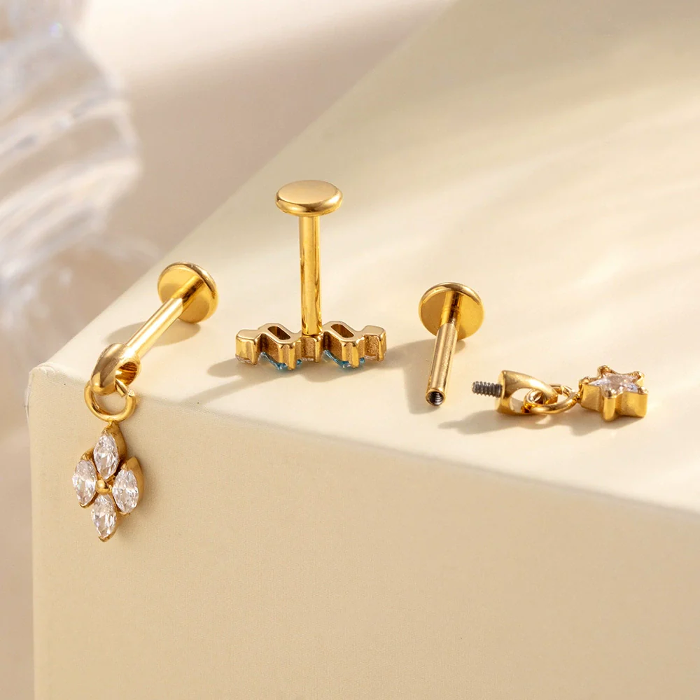 Wholesale Jewelry Titanium Alloy Geometric Electroplating Water Drop Pendant Ear Nail Puncture Jewelry Unisex - Image 2