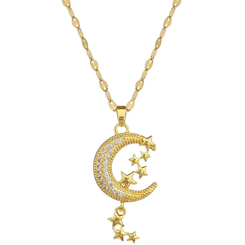 Wholesale Jewelry Titanium Steel Copper Geometric Moon Star Tassel Necklace Unisex - Image 5