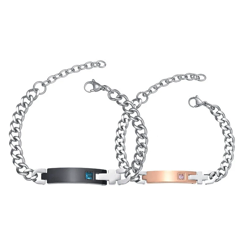 Wholesale Jewelry Titanium Steel Couple Bracelets Geometric Style With Letters Numbers Text Electroplating - Image 5